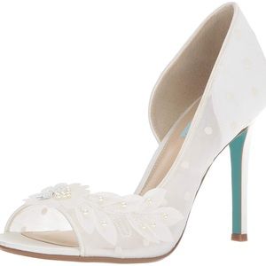 Betsey Johnson White Heels with Floral Detail